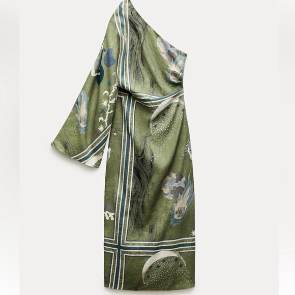 Zara Mystical Printed One Sleeved Dress XS NWT - Picture 3 of 3